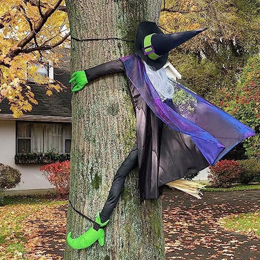Crashing Witch Tree Hugger Halloween Decorative Ornament Blue / One Size Apparel and Accessories