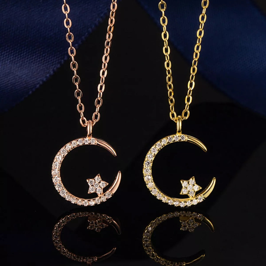 Crescent Moon Star Pendant Necklace Apparel and Accessories