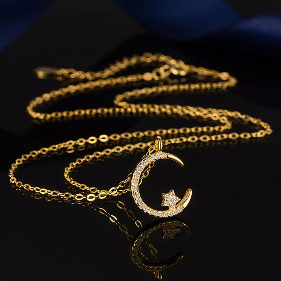 Crescent Moon Star Pendant Necklace Gold / One Size Apparel and Accessories