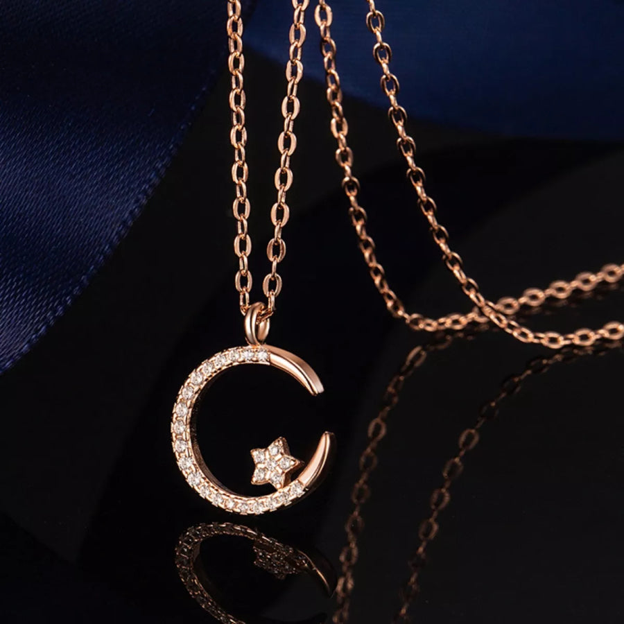 Crescent Moon Star Pendant Necklace Rose Gold / One Size Apparel and Accessories