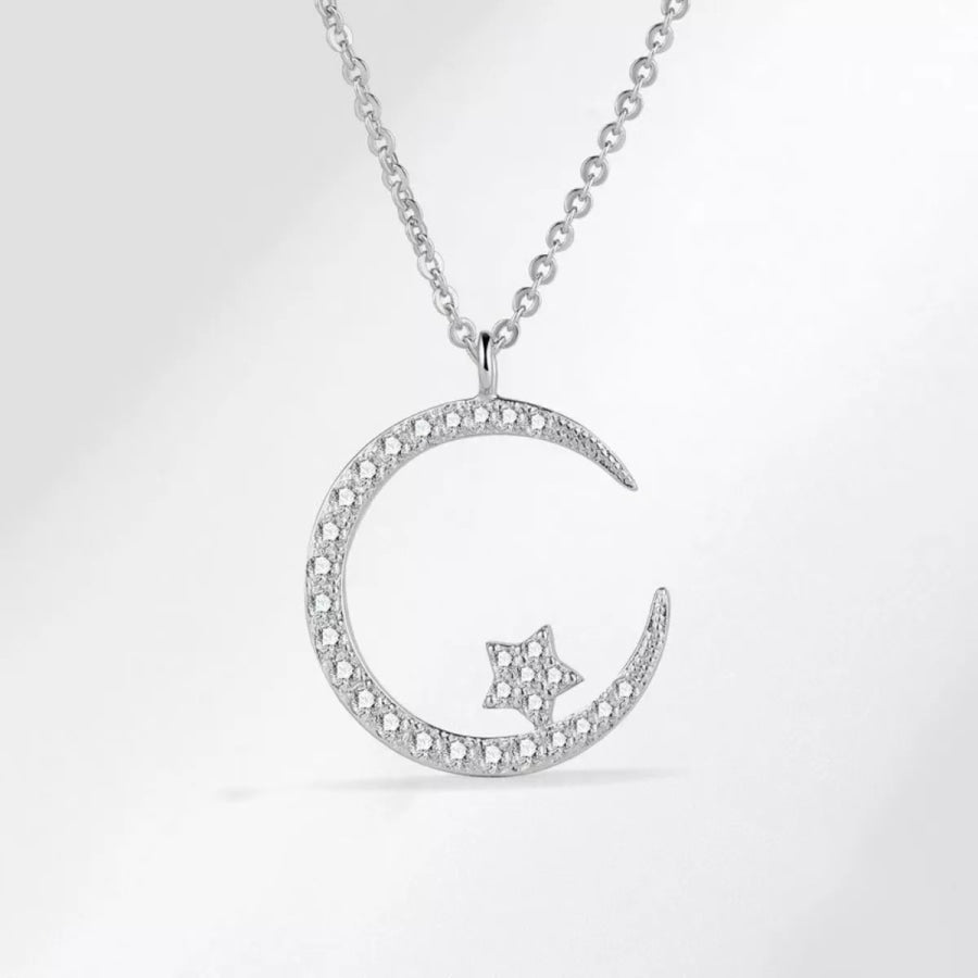 Crescent Moon Star Pendant Necklace Silver / One Size Apparel and Accessories