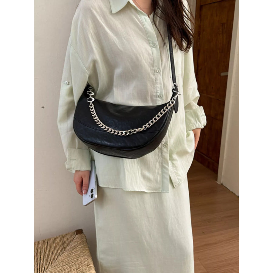 Crescent PU Leather Crossbody Bag Black / onesize Apparel and Accessories
