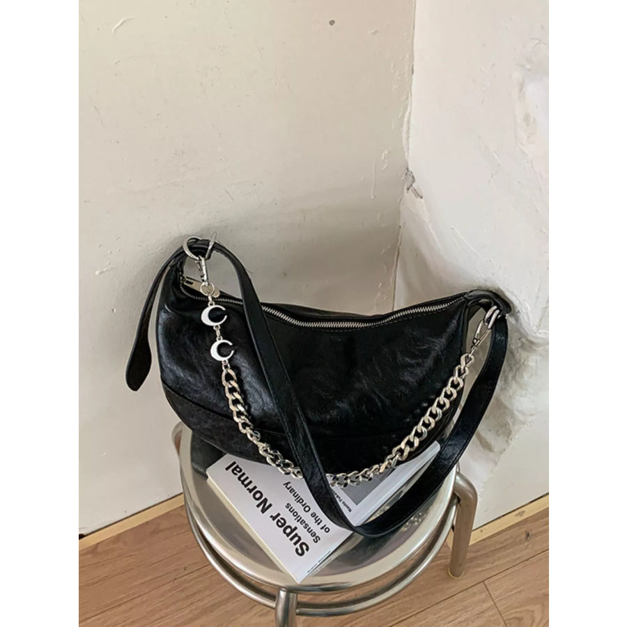 Crescent PU Leather Crossbody Bag Black / onesize Apparel and Accessories