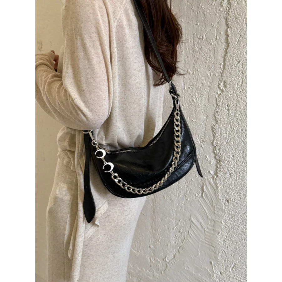 Crescent PU Leather Crossbody Bag Black / onesize Apparel and Accessories