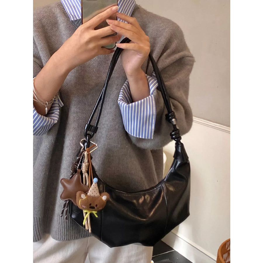 Crescent-Shaped Leather Shoulder Bag Apparel and Accessories