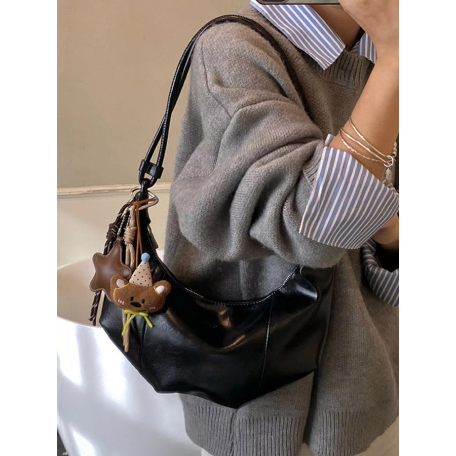 Crescent-Shaped Leather Shoulder Bag Apparel and Accessories