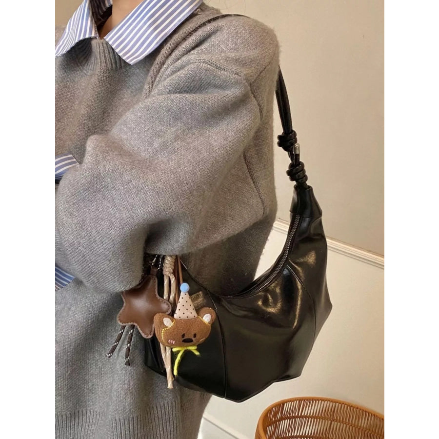 Crescent-Shaped Leather Shoulder Bag Apparel and Accessories