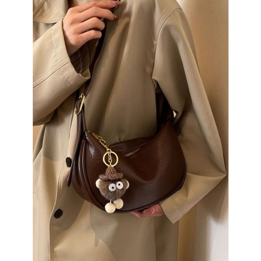 Crescent Shoulder Bag with Plush Charm Apparel and Accessories