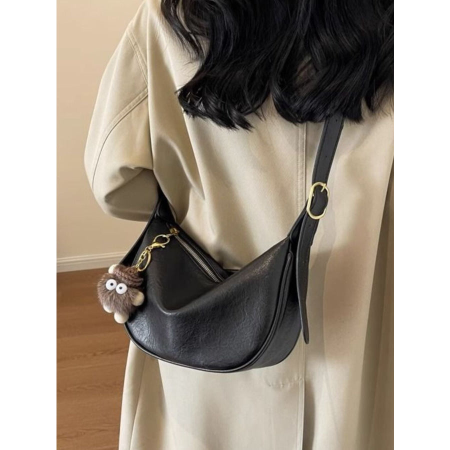Crescent Shoulder Bag with Plush Charm Apparel and Accessories