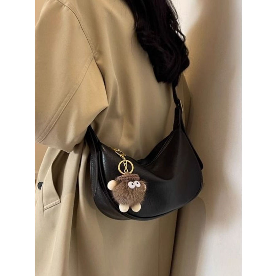 Crescent Shoulder Bag with Plush Charm Apparel and Accessories