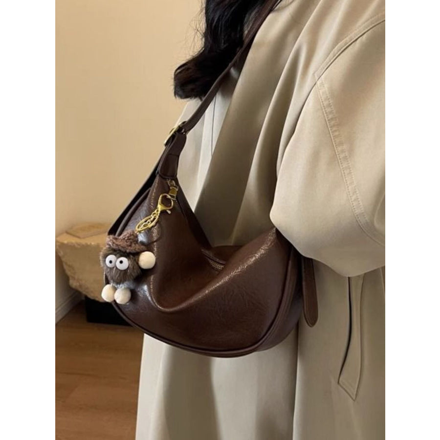 Crescent Shoulder Bag with Plush Charm Apparel and Accessories
