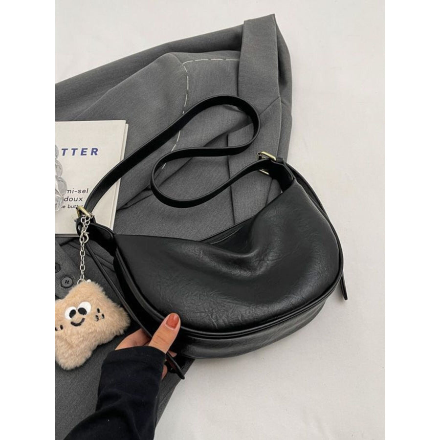 Crescent Shoulder Bag with Plush Charm Black / One Size Apparel and Accessories