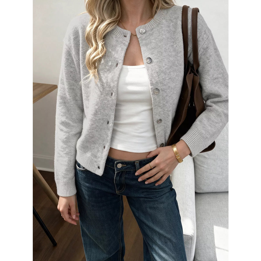 Crew Neck Button-Down Cardigan Apparel and Accessories
