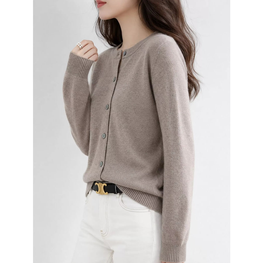 Crew Neck Button-Down Cardigan Apparel and Accessories
