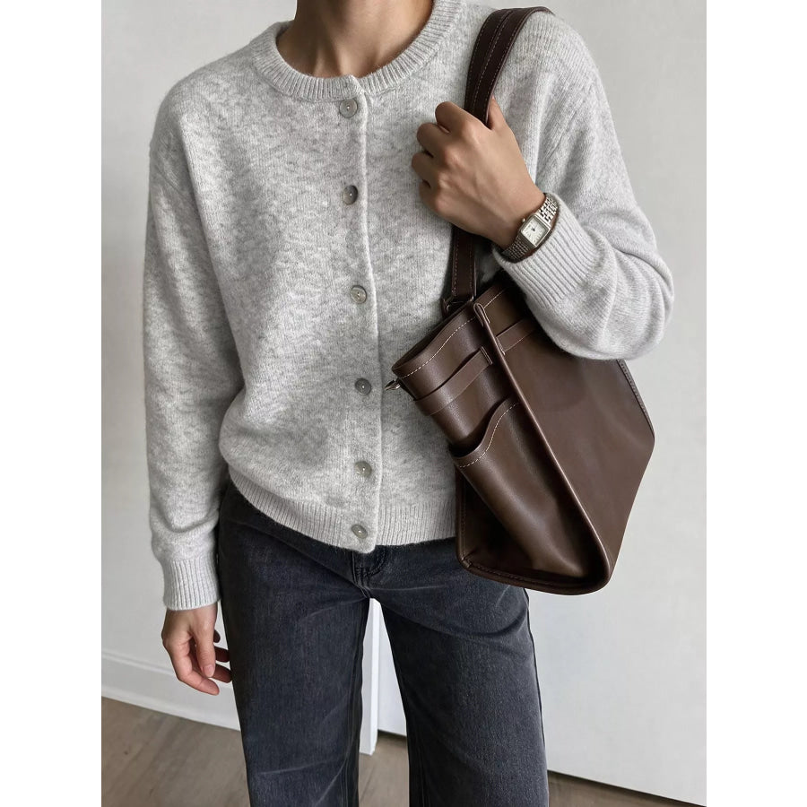 Crew Neck Button-Down Cardigan Apparel and Accessories