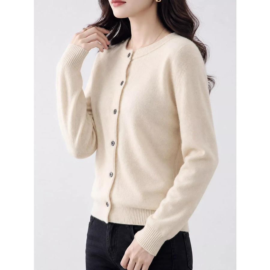Crew Neck Button-Down Cardigan Apparel and Accessories