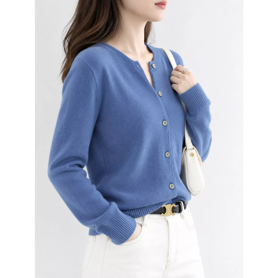 Crew Neck Button-Down Cardigan Apparel and Accessories