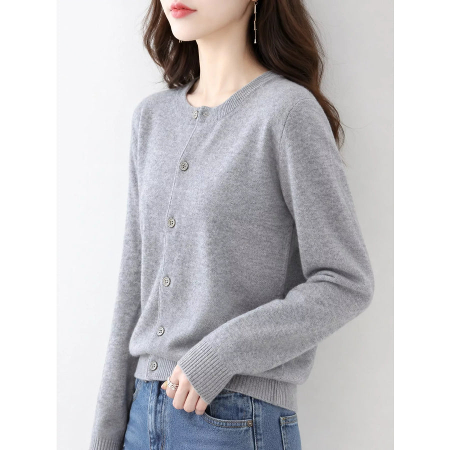 Crew Neck Button-Down Cardigan Apparel and Accessories