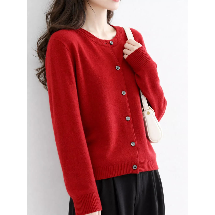 Crew Neck Button-Down Cardigan Apparel and Accessories