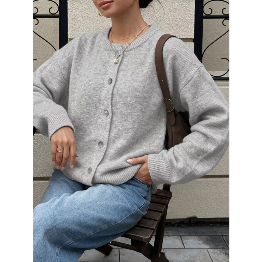 Crew Neck Button-Down Cardigan Apparel and Accessories