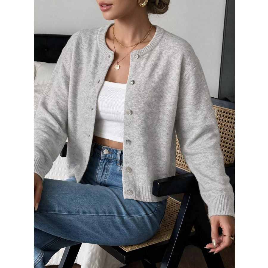 Crew Neck Button-Down Cardigan Apparel and Accessories