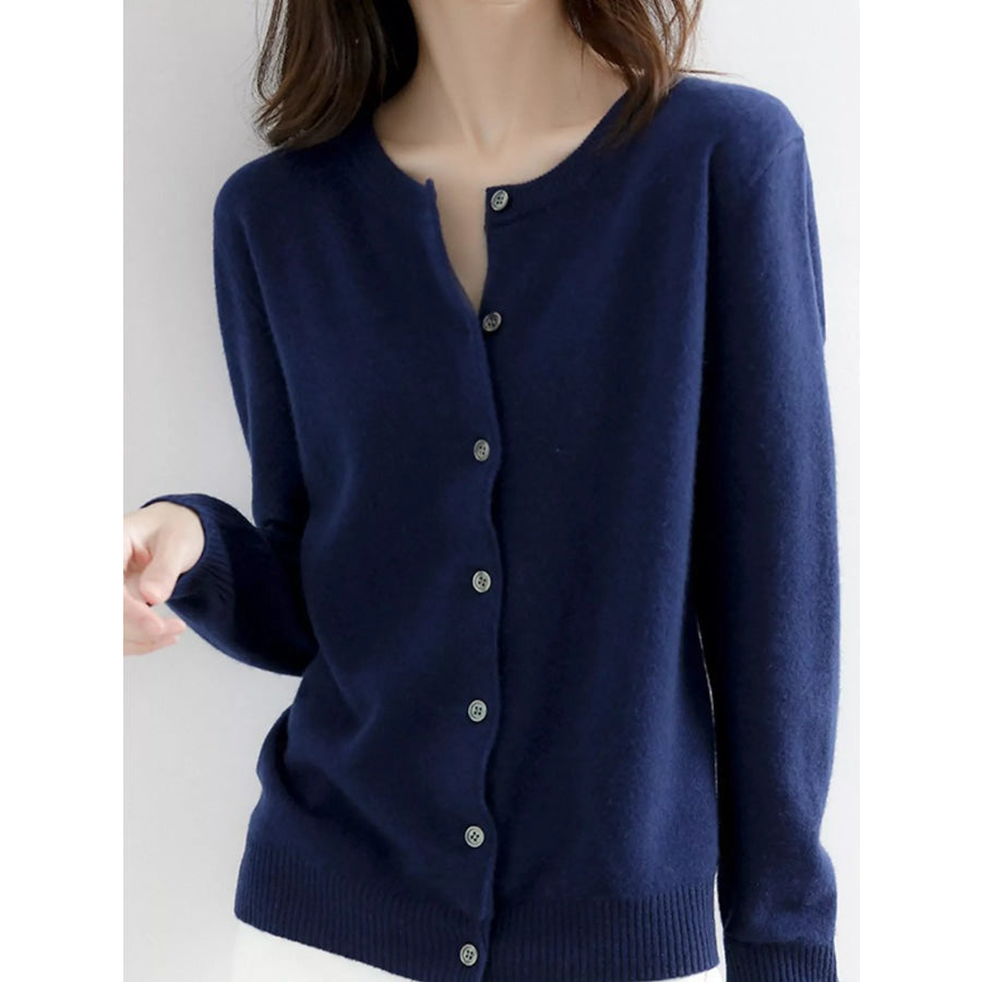 Crew Neck Button-Down Cardigan Navy / M Apparel and Accessories