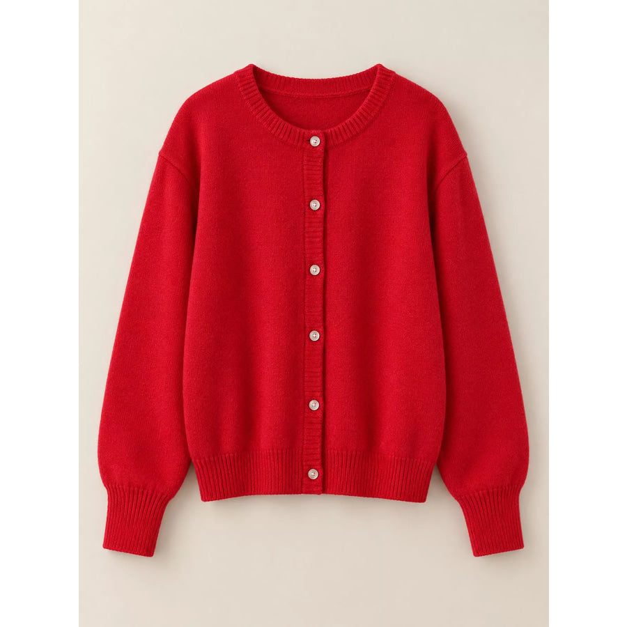 Crew Neck Button-Down Knit Cardigan Apparel and Accessories