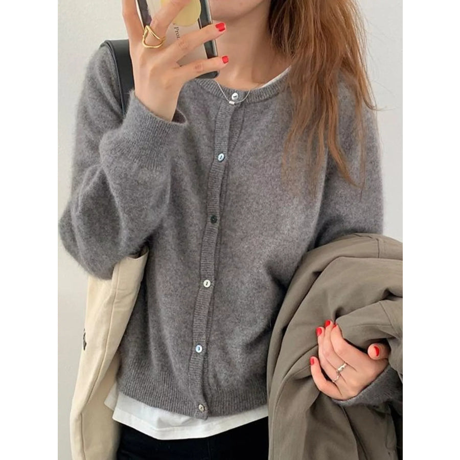 Crew Neck Button-Down Knit Cardigan Apparel and Accessories