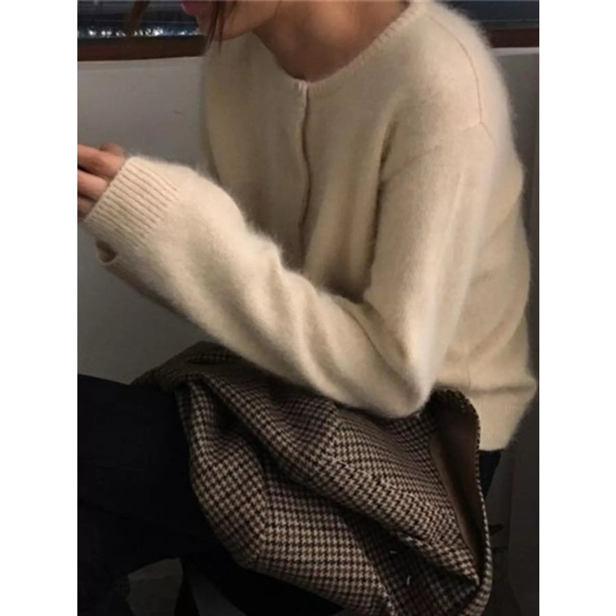 Crew Neck Button-Down Knit Cardigan Apparel and Accessories