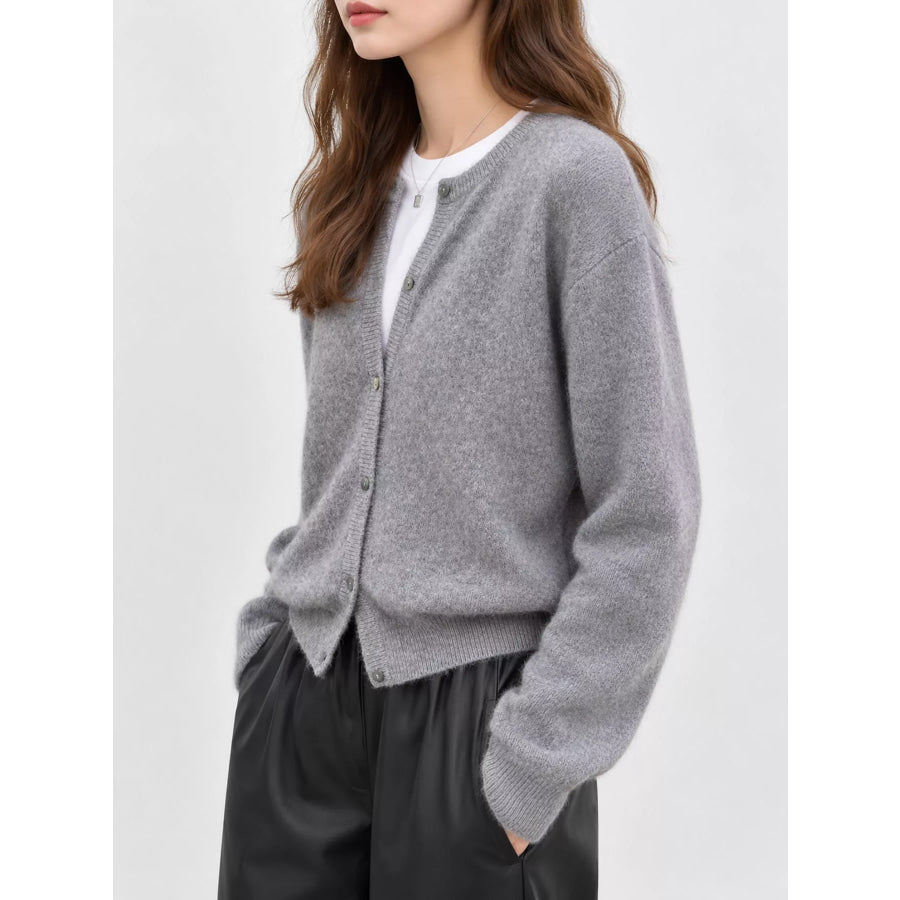 Crew Neck Button-Down Knit Cardigan Apparel and Accessories