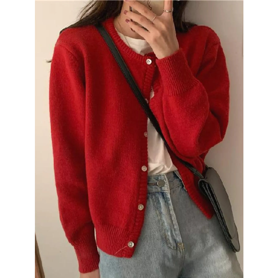 Crew Neck Button-Down Knit Cardigan Apparel and Accessories