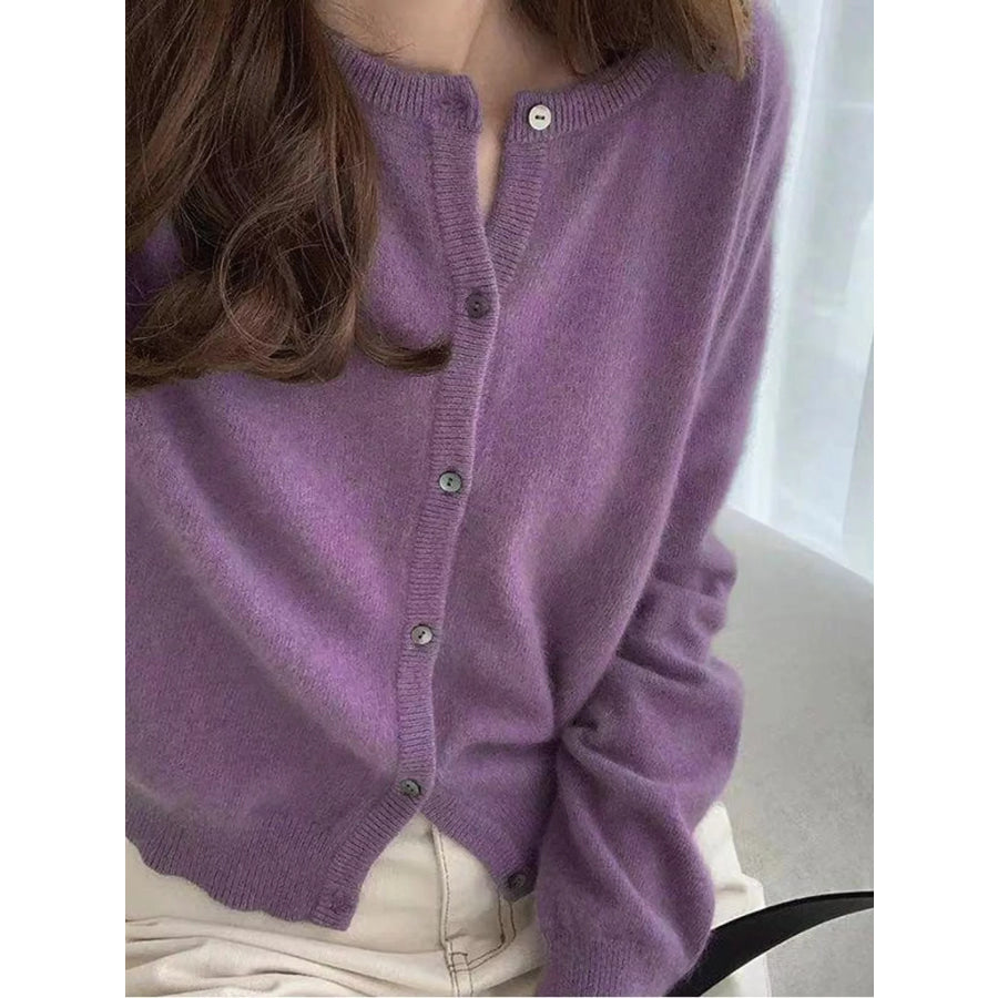 Crew Neck Button-Down Knit Cardigan Apparel and Accessories