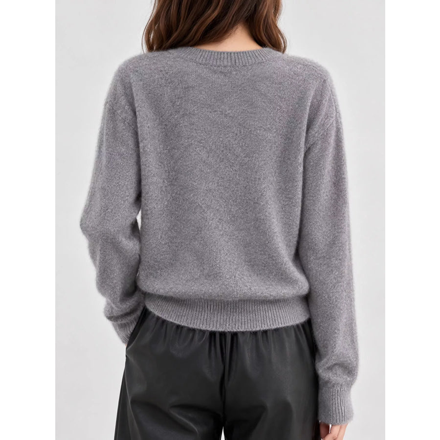 Crew Neck Button-Down Knit Cardigan Apparel and Accessories
