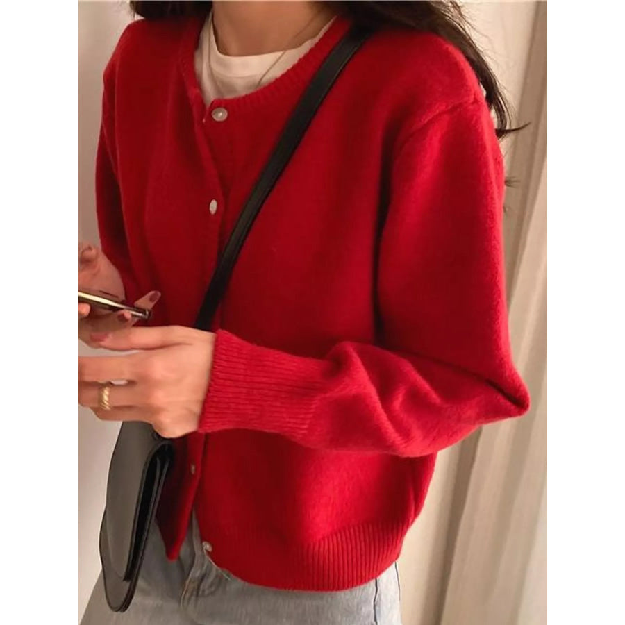 Crew Neck Button-Down Knit Cardigan Apparel and Accessories