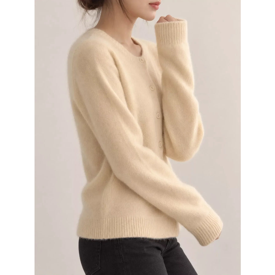 Crew Neck Button-Down Knit Cardigan Apparel and Accessories