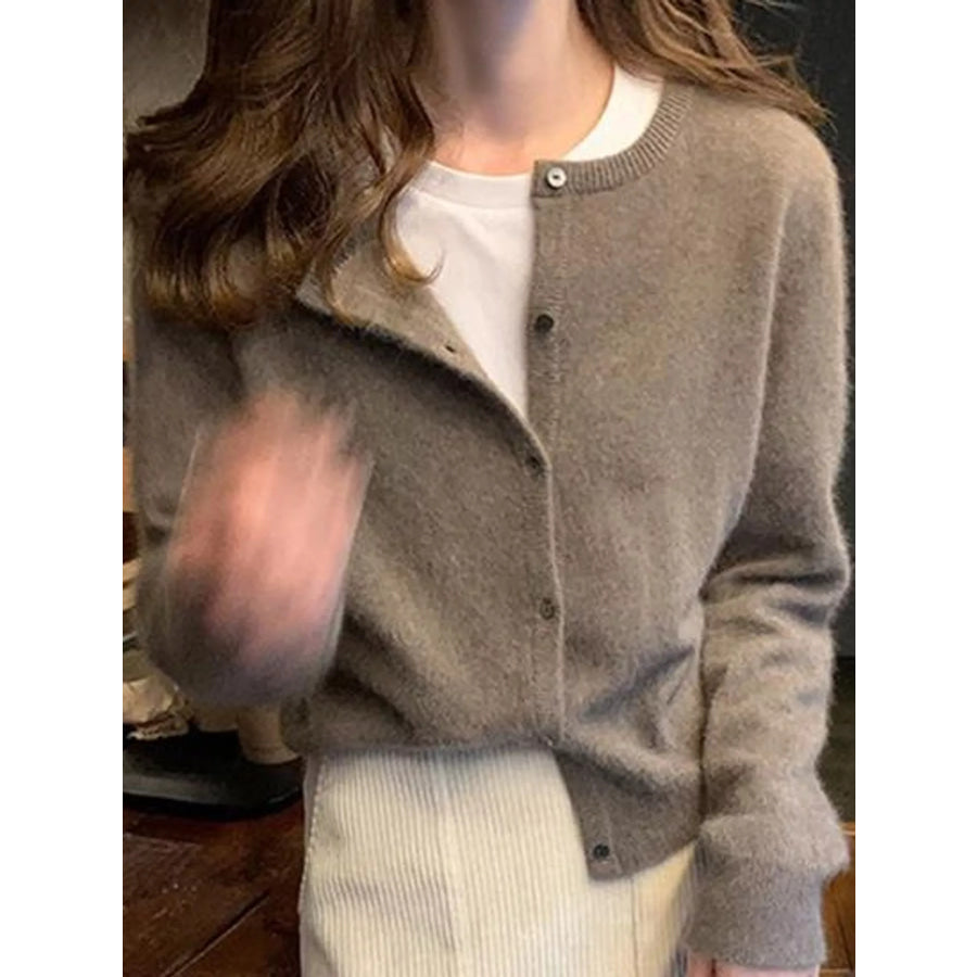 Crew Neck Button-Down Knit Cardigan Apparel and Accessories