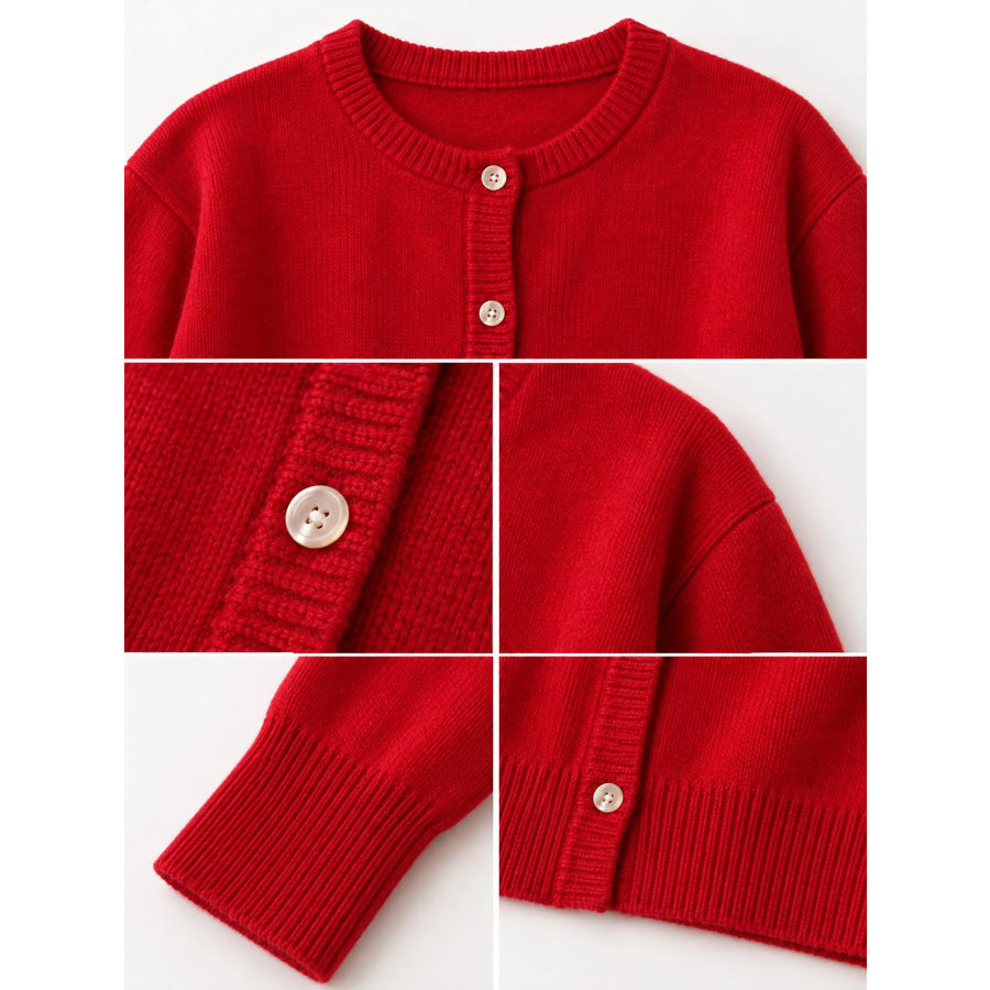 Crew Neck Button-Down Knit Cardigan Apparel and Accessories