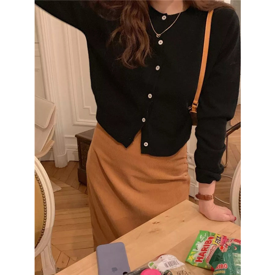 Crew Neck Button-Down Knit Cardigan Apparel and Accessories
