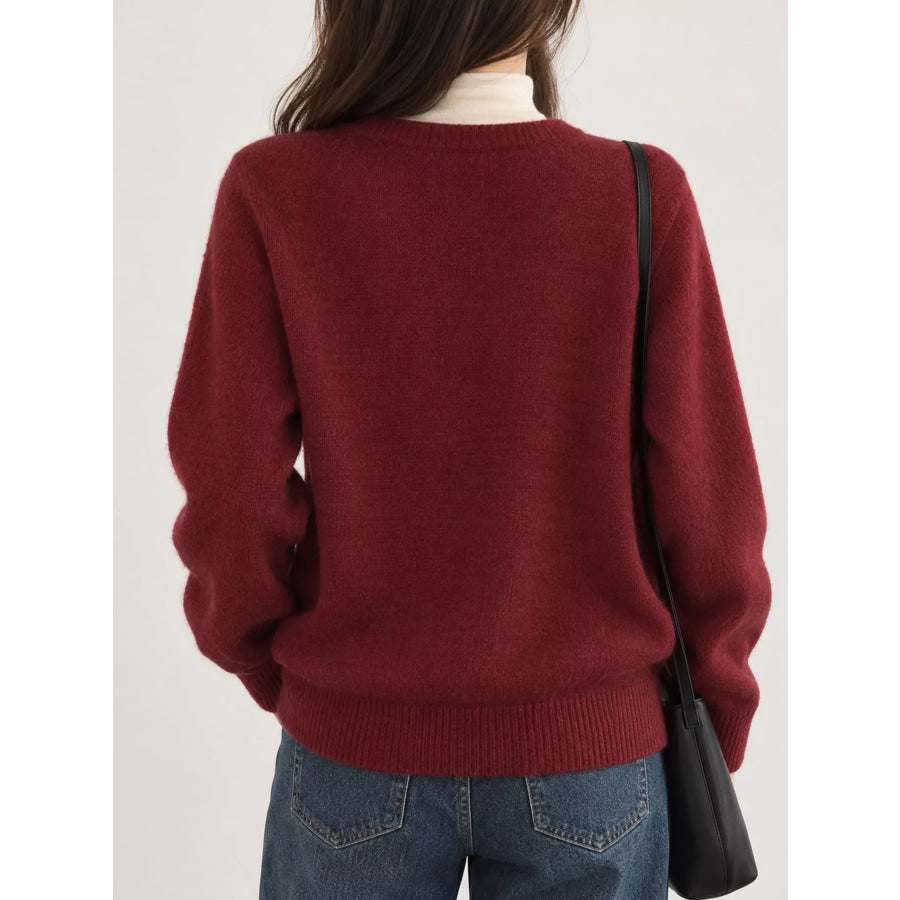 Crew Neck Button-Down Knit Cardigan Apparel and Accessories