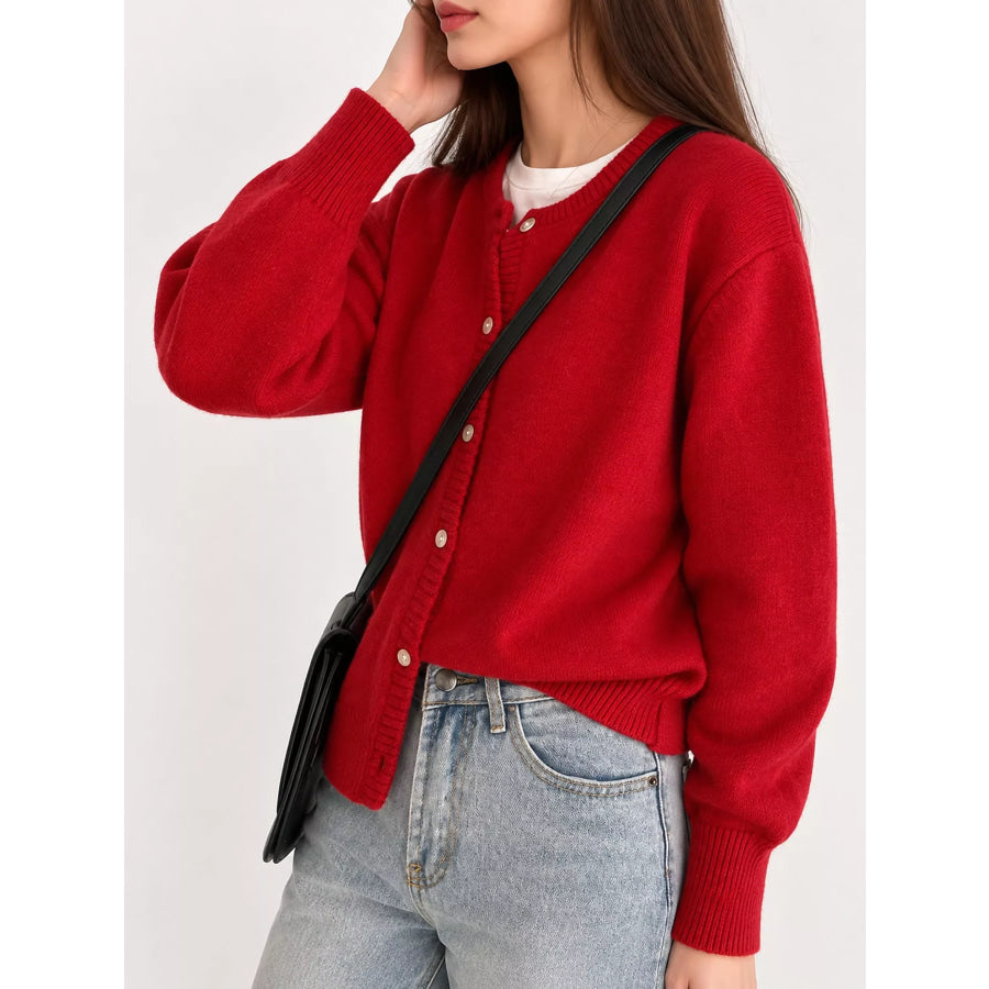 Crew Neck Button-Down Knit Cardigan Apparel and Accessories