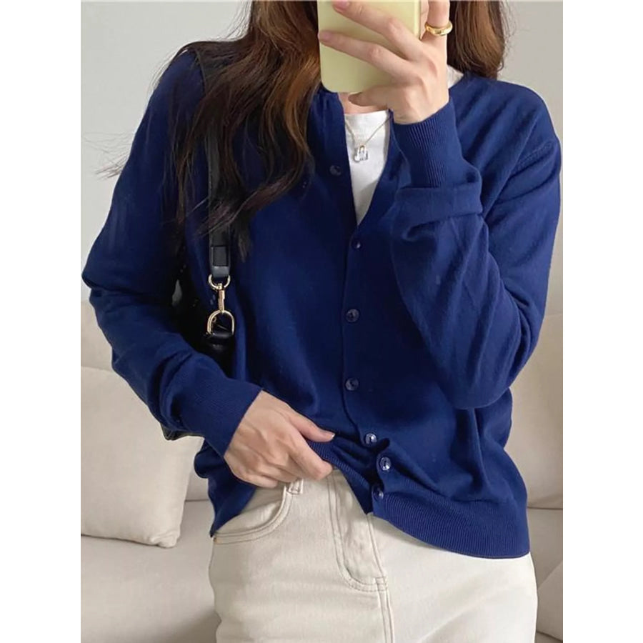 Crew Neck Button-Down Knit Cardigan Apparel and Accessories