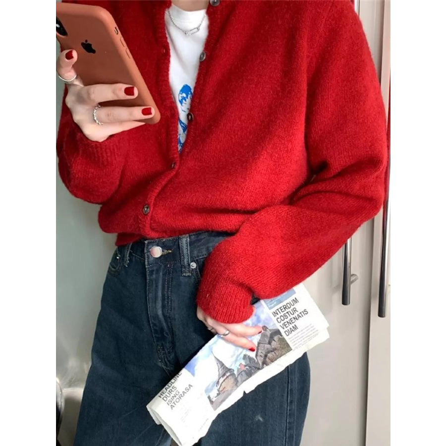 Crew Neck Button-Down Knit Cardigan Apparel and Accessories
