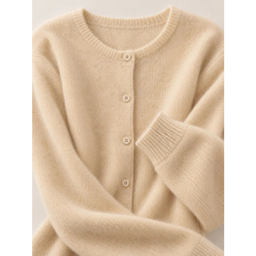 Crew Neck Button-Down Knit Cardigan Apparel and Accessories