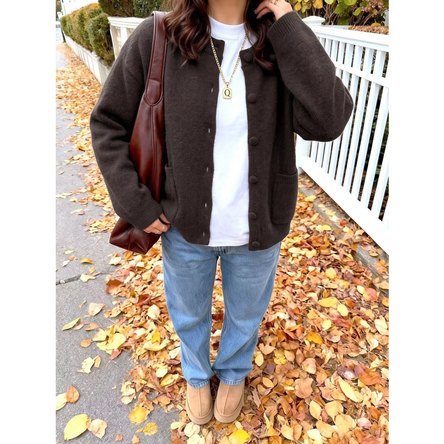 Crew Neck Button-Up Cardigan Apparel and Accessories