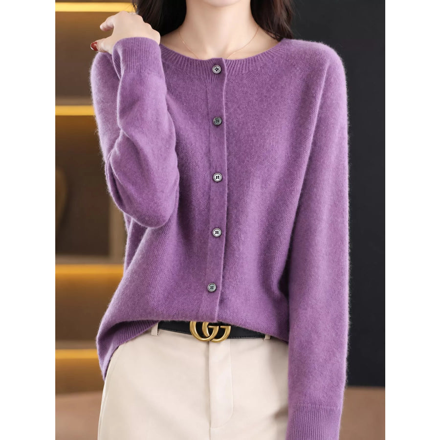 Crew Neck Button Up Cardigan Apparel and Accessories
