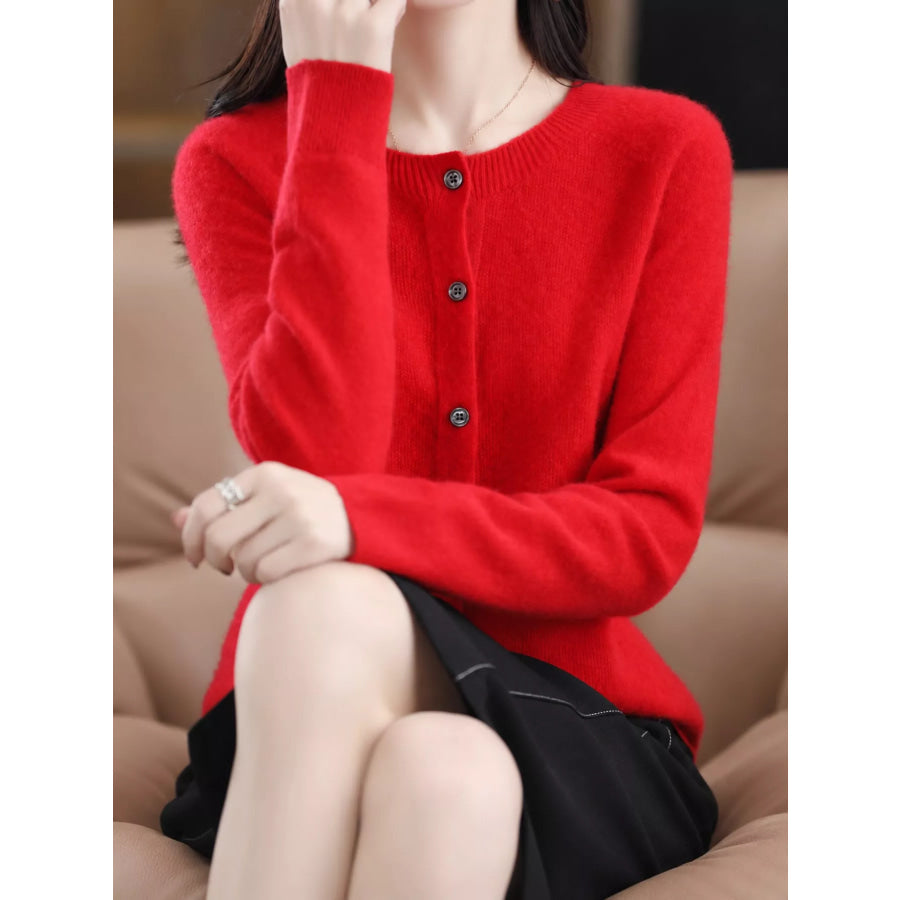 Crew Neck Button Up Cardigan Apparel and Accessories
