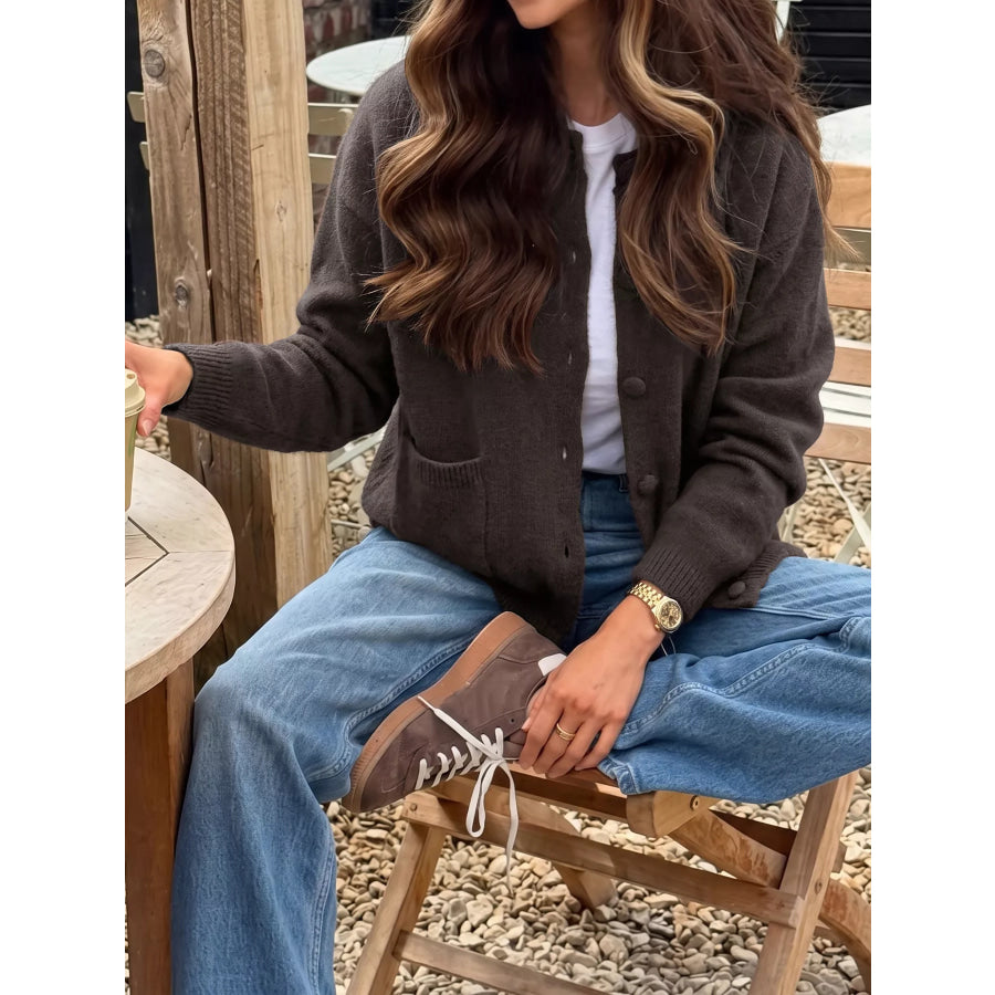 Crew Neck Button-Up Cardigan Apparel and Accessories