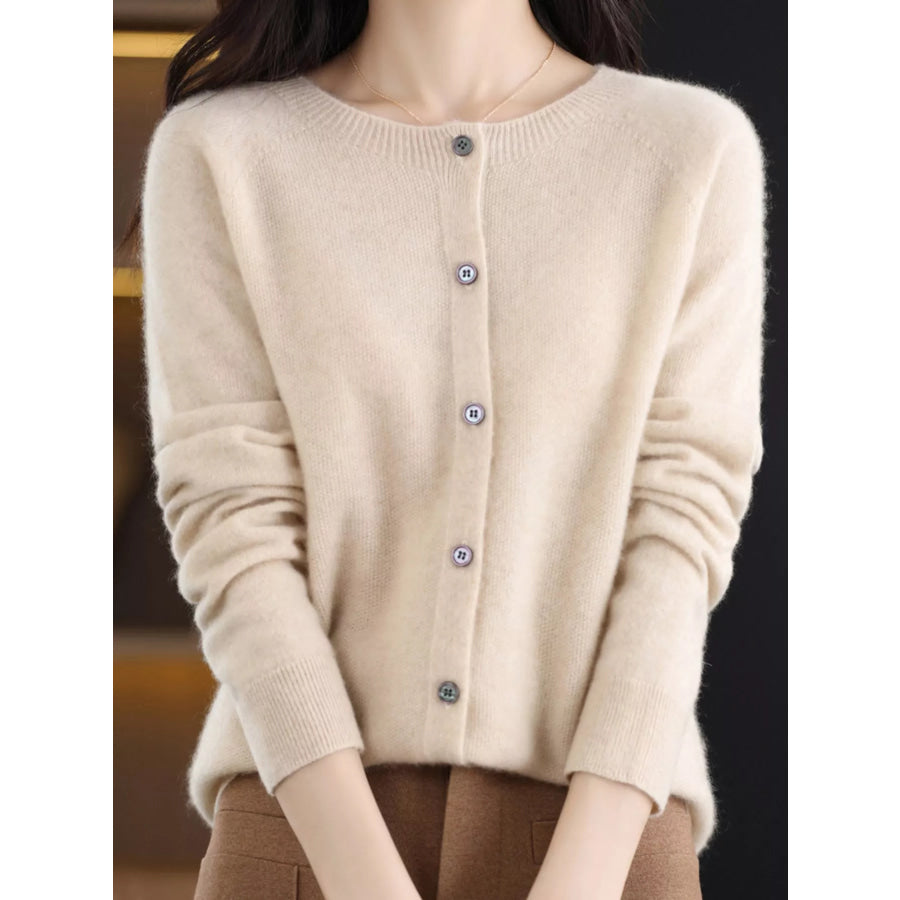 Crew Neck Button Up Cardigan Apparel and Accessories