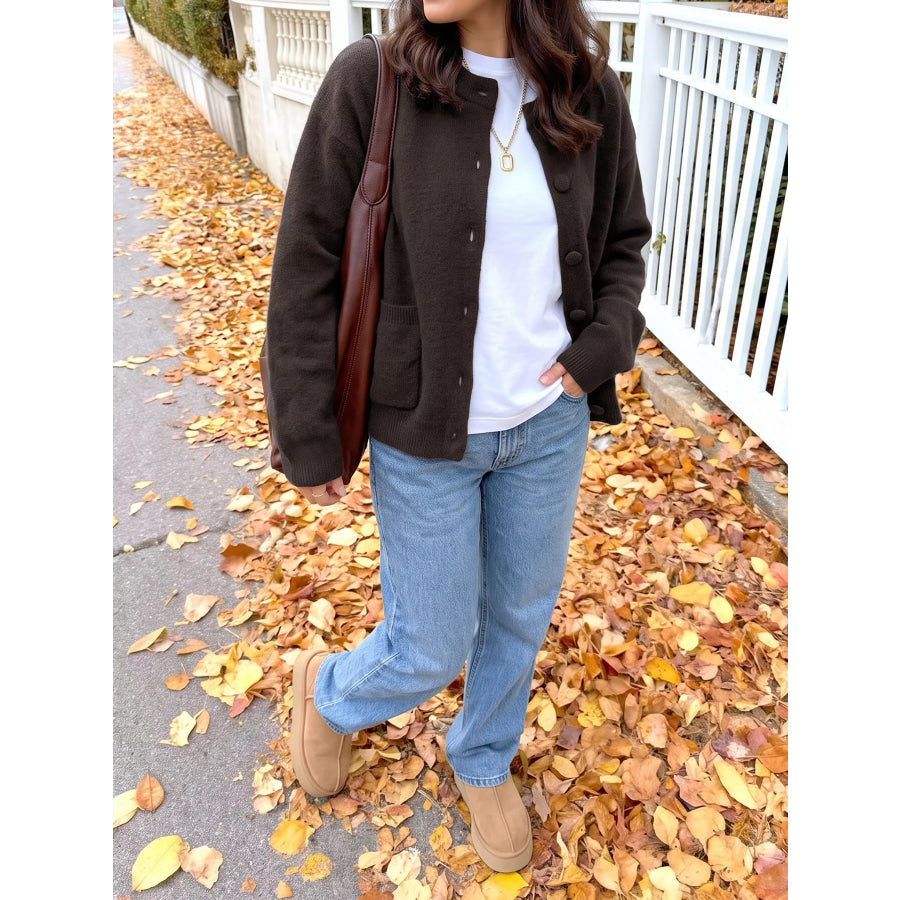 Crew Neck Button-Up Cardigan Apparel and Accessories