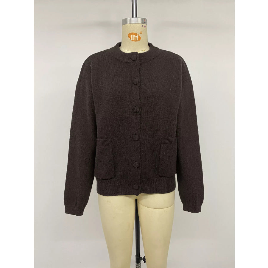 Crew Neck Button-Up Cardigan Apparel and Accessories